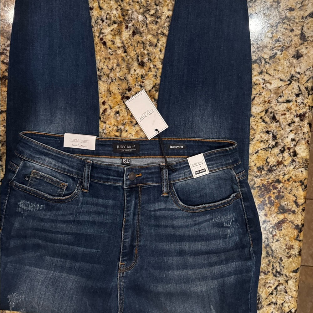 Judy Blue Women's Dark Blue Skinny Leg Distressed (with) Leopard Print Patch